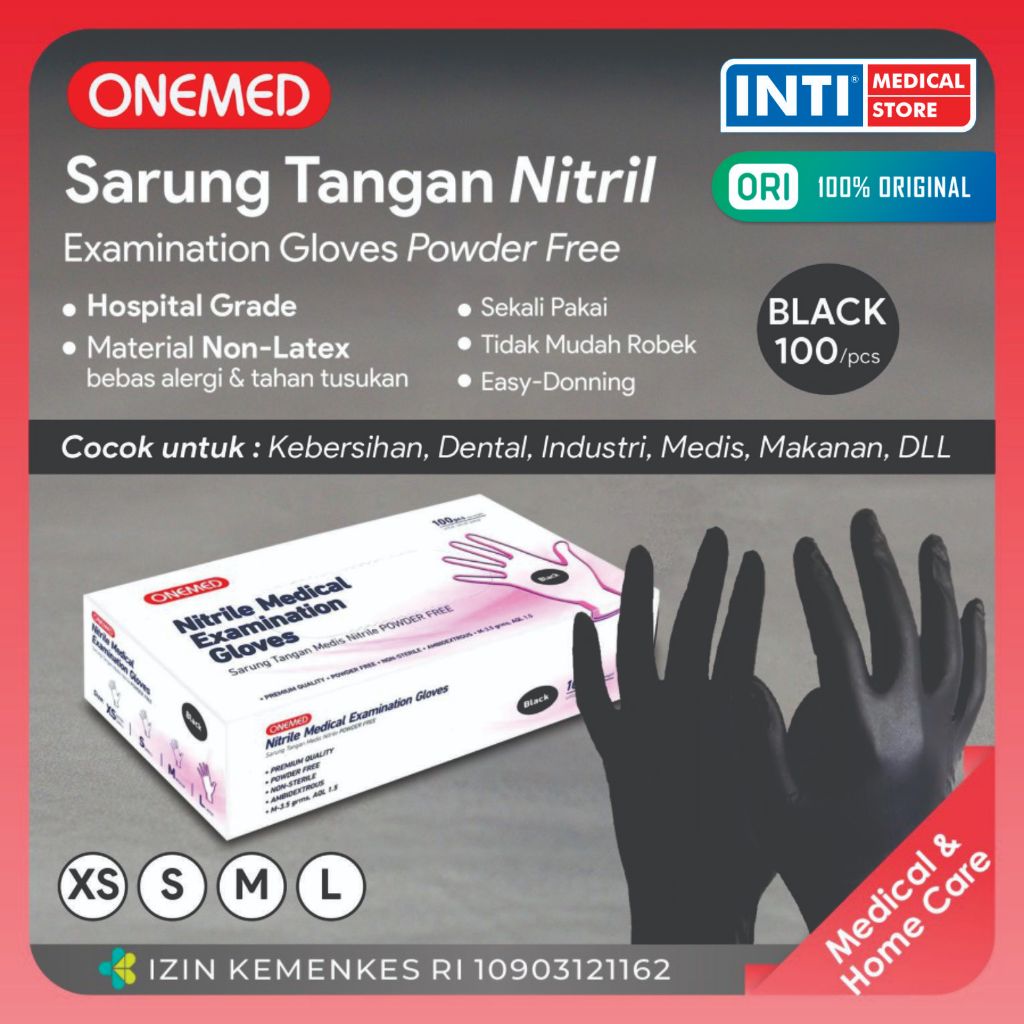 Onemed | Sarung Tangan Nitrile Powder Free Black | NItrile Gloves