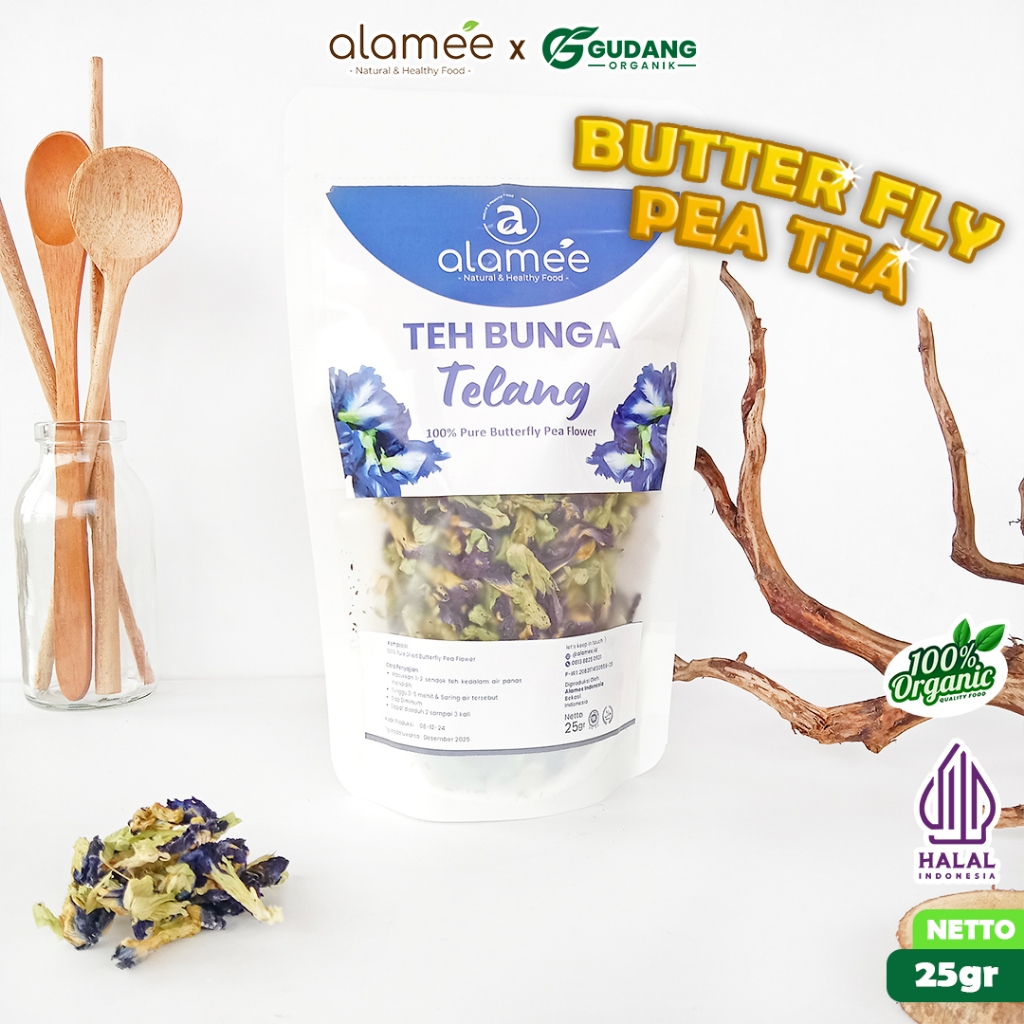 

ALAMEE Teh Bunga Telang Butterfly Pea Tea menyajikan aroma menyegarkan dan kesan alami kemasan 25gr
