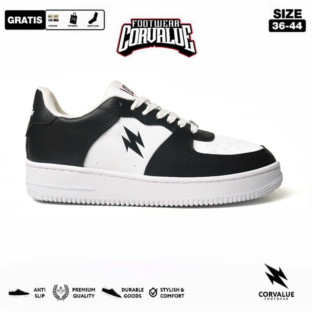 CORVALUE - Sepatu Sneakers Kasual Corvalue Footwear Hiratsuka 007 Black white Original Casual Shoes