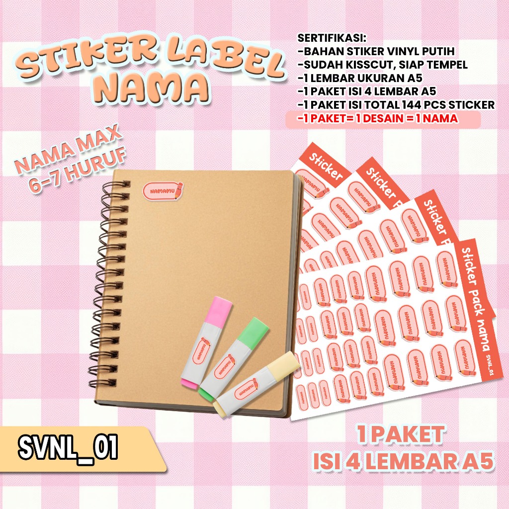 

STIKER LABEL CUSTOM - STIKER CUSTOM NAMA - DESAIN KARAKTER ALAT TULIS - BISA CUSTOM NAMA - Stiker 1 Paket isi 4 Lembar - Kode SVNL