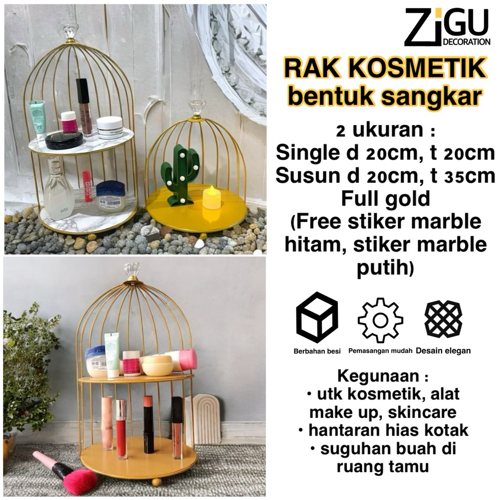 Rak Kosmetik Organizer Rak Sangkar Birdcage Gold Tray Rak Kosmetik