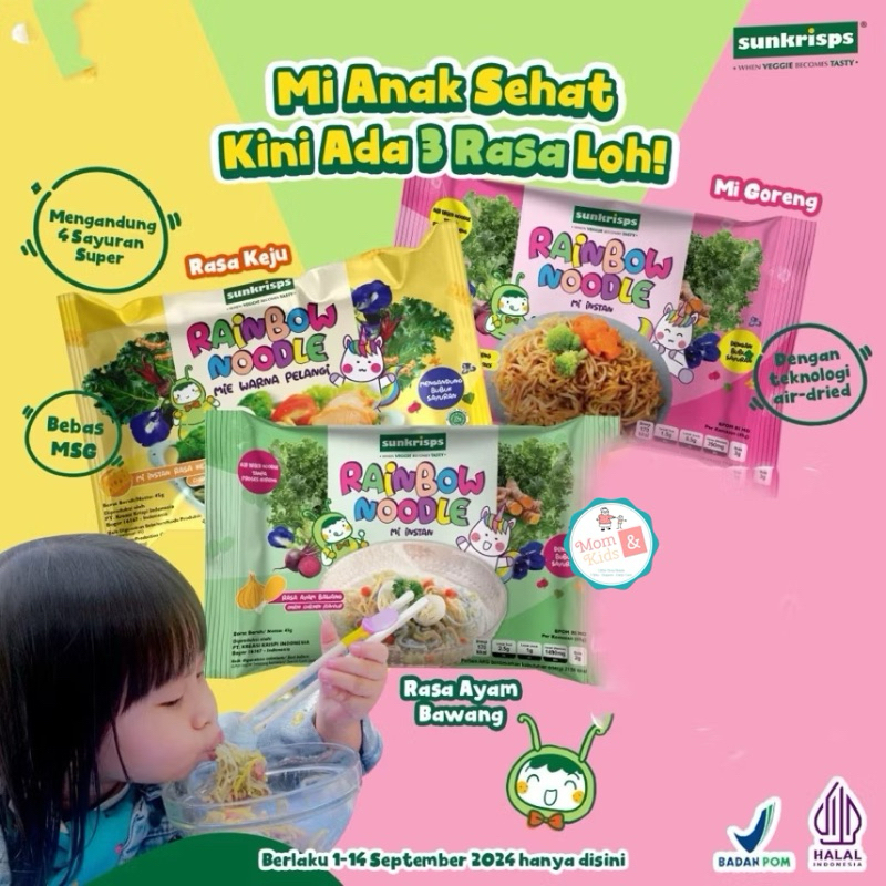

[BEBIBELLE] SUNKRISPS Rainbow Noodle | Mie MPASI Sehat Anak | Mie Sayur