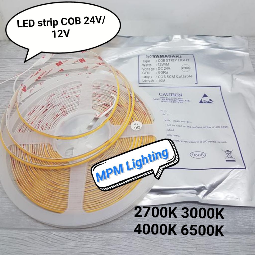 Yamasaki LED Strip COB 12V/24V 320LED 12W Indoor/ Strip Light COB 24V/12V 320P 12W/M IP20 10M