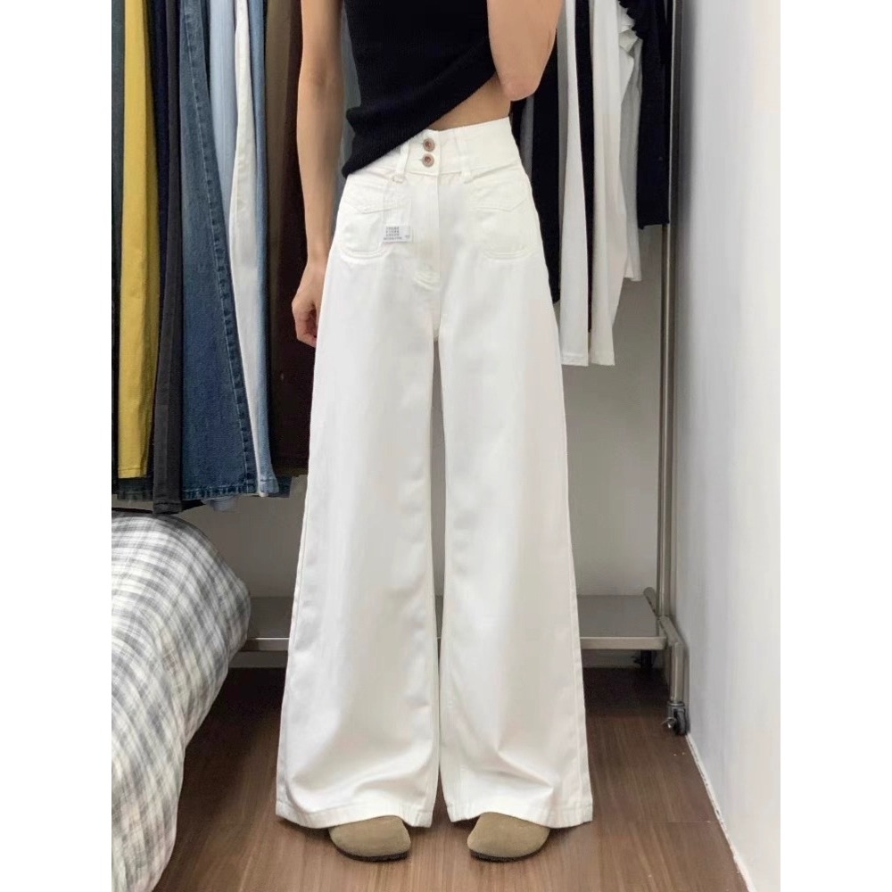 YOYO - Loose Kulot Jeans Highwaist Korean Style Wanita Highwaist Celana Panjang Jeans Putih Premium 