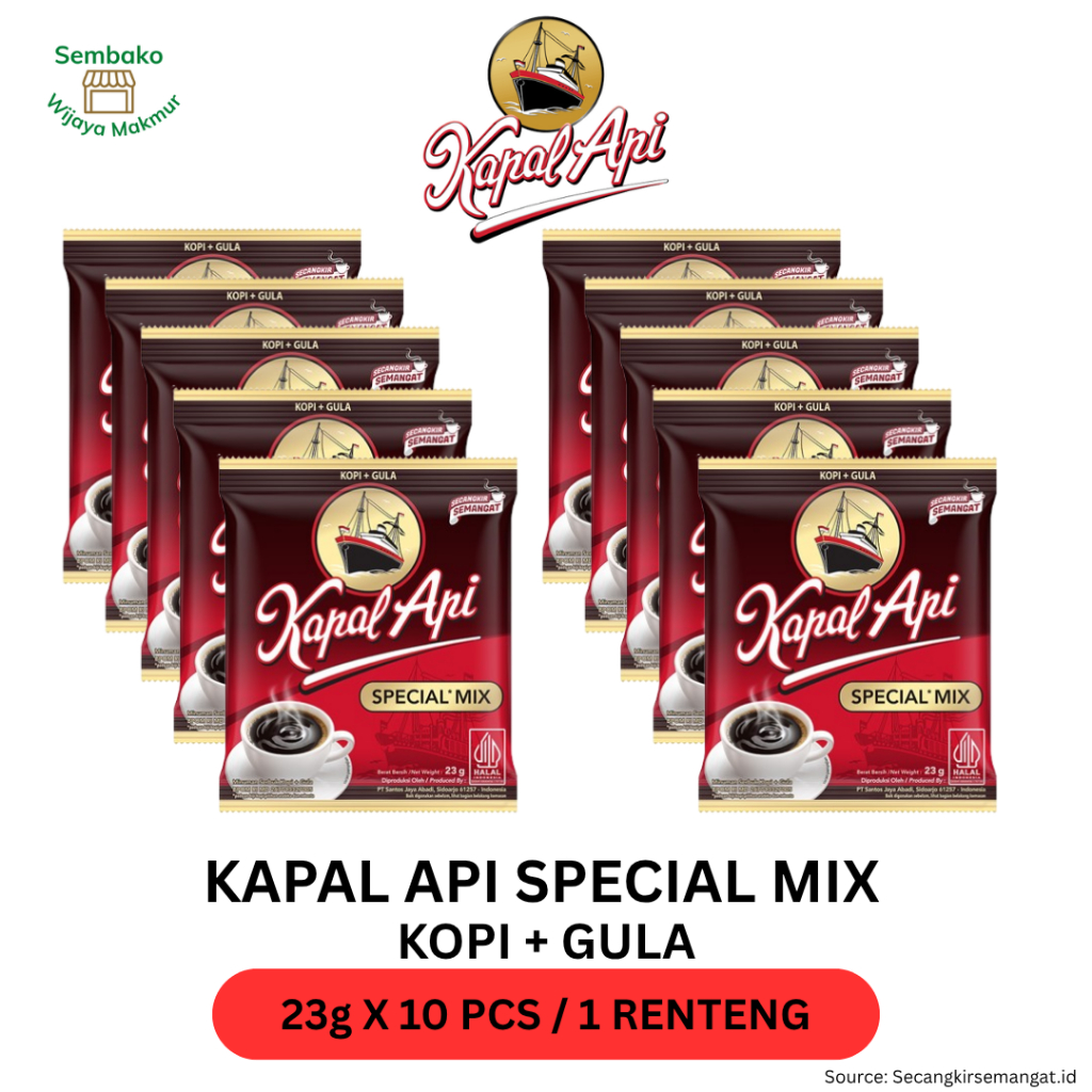 

Kapal Api Special Mix 23 Gr x 10 Pcs / 1 Renteng - Kopi+Gula
