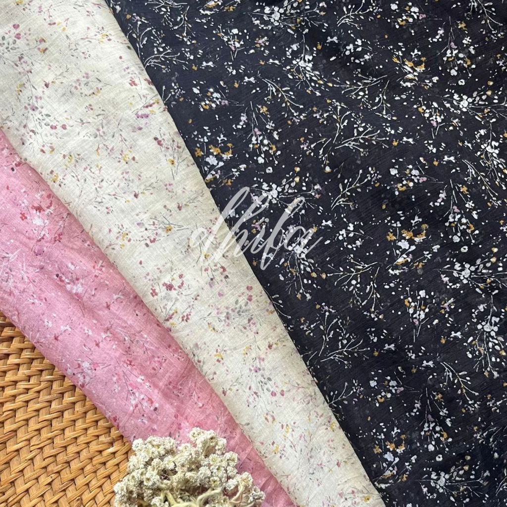 kain katun silky premium motif bunga kecil / kain katun sutra motif bunga halus lembut