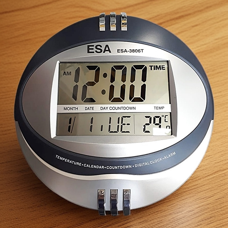 JAM DINDING DIGITAL 3806T / 3885 - JAM DINDING DIGITAL BULAT - FITUR LENGKAP - WARNA RANDOM