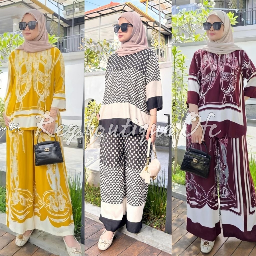 Emory One Set Wanita Rayon Motif - Setelan Wanita Jumbo Kekinian - Setelan Celana Panjang Tangan 7/8