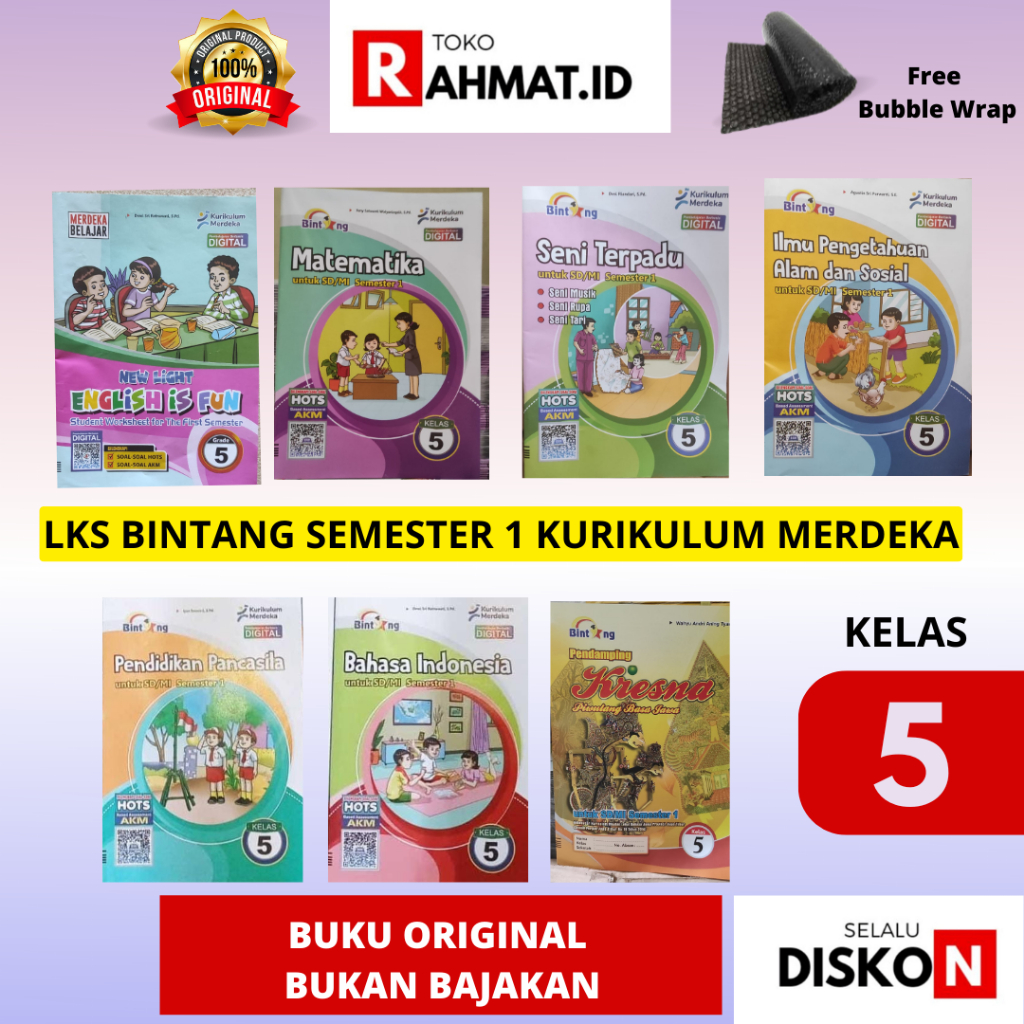 BARU LKS BINTANG KELAS 5 SEMESTER 1  MATEMATIKA BAHASA INDONESIA SENI MUSIK RUPA TERPADU PENDIDIKAN 
