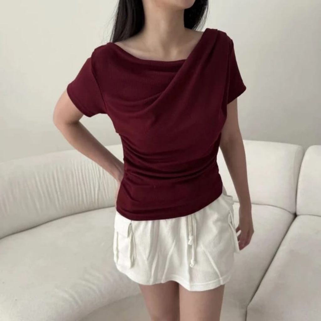 NU TOP Atasan Knit Wanita Korean Style Baju Wanita Lengan Pendek Crop Top NU Top