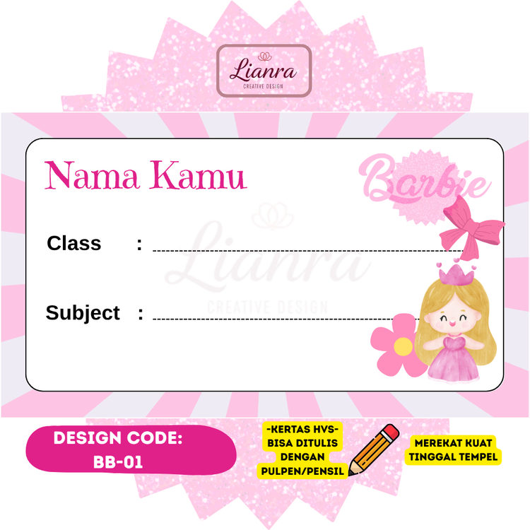 

Stiker Label Buku Lucu / Label Nama Buku Sekolah / Stiker Nama Buku / Stiker Custom Nama Barbie