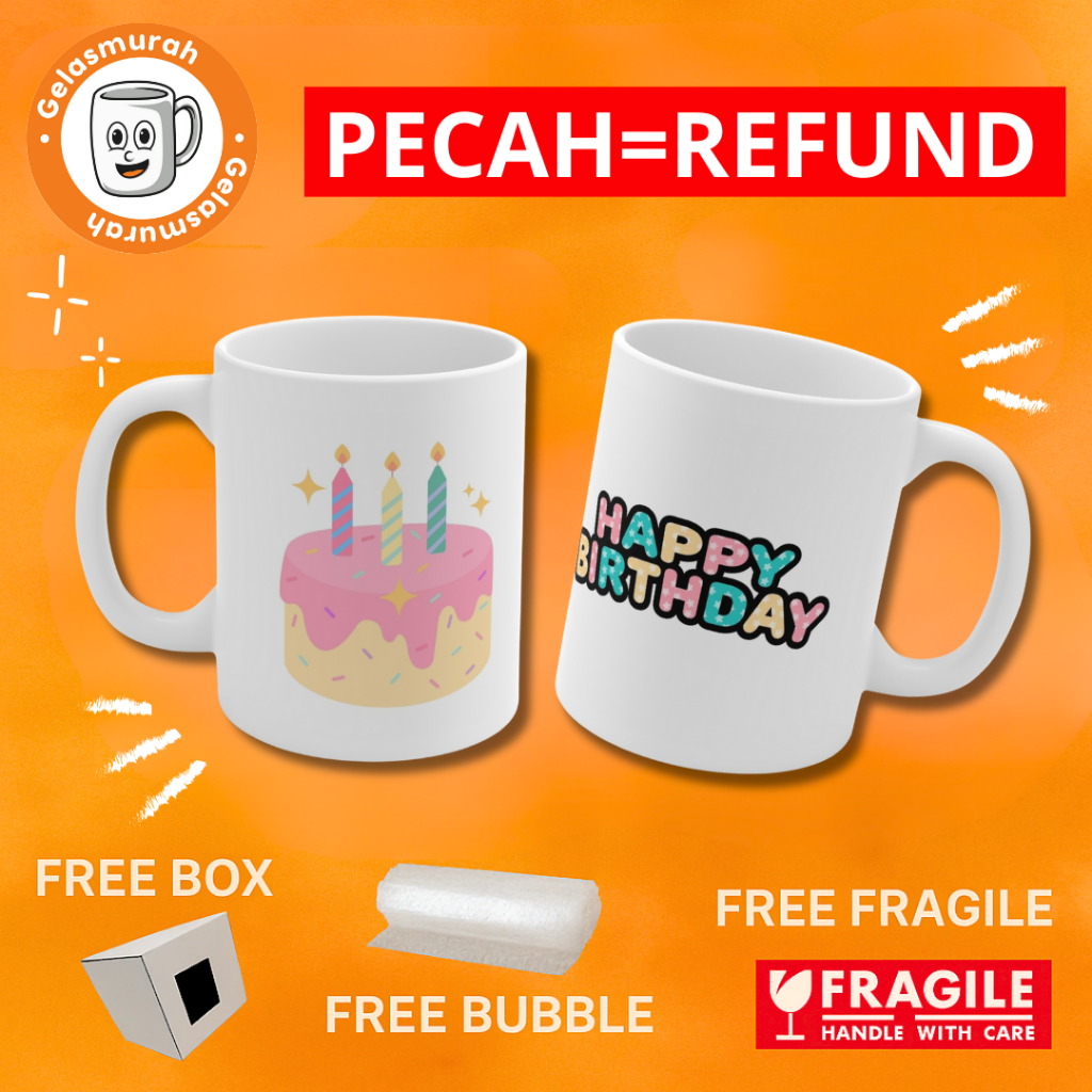 MUG KERAMIK MOTIF PINK BIRTHDAY CAKE LUCU