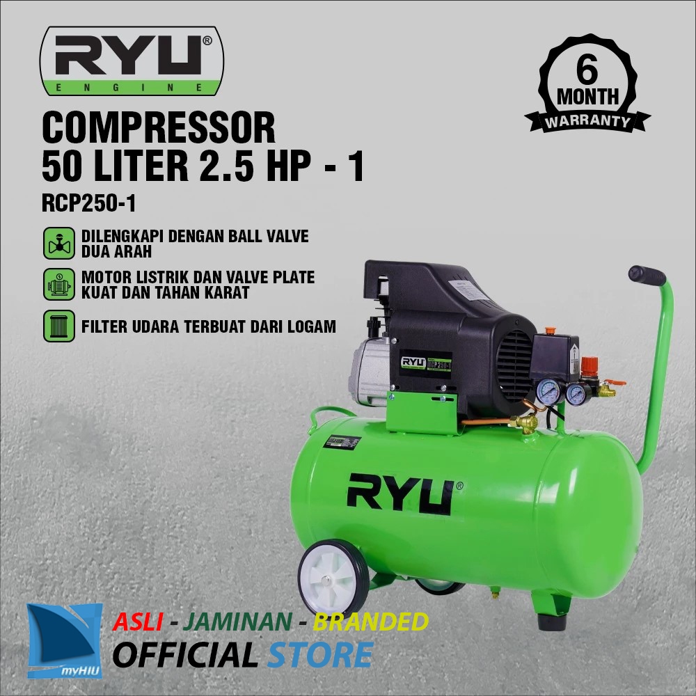 Mesin Kompresor Angin 2,5 PK Tenaga Listrik 50 Liter Pompa Angin Bengkel Industri - Compressor RYU