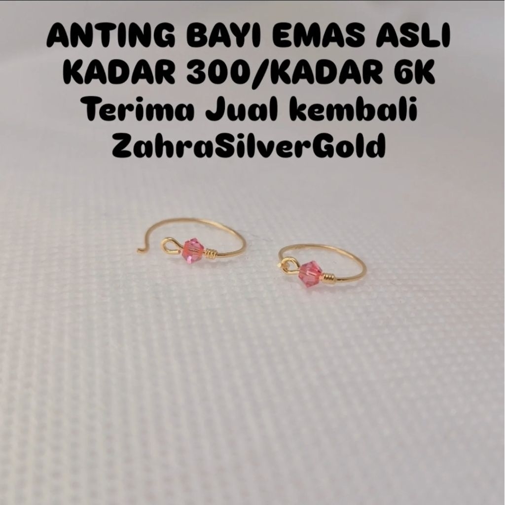 Anting Bayi EMAS Batu Pink Muda Asli Gold 6k Kadar 300 (Terima Jual Kembali)