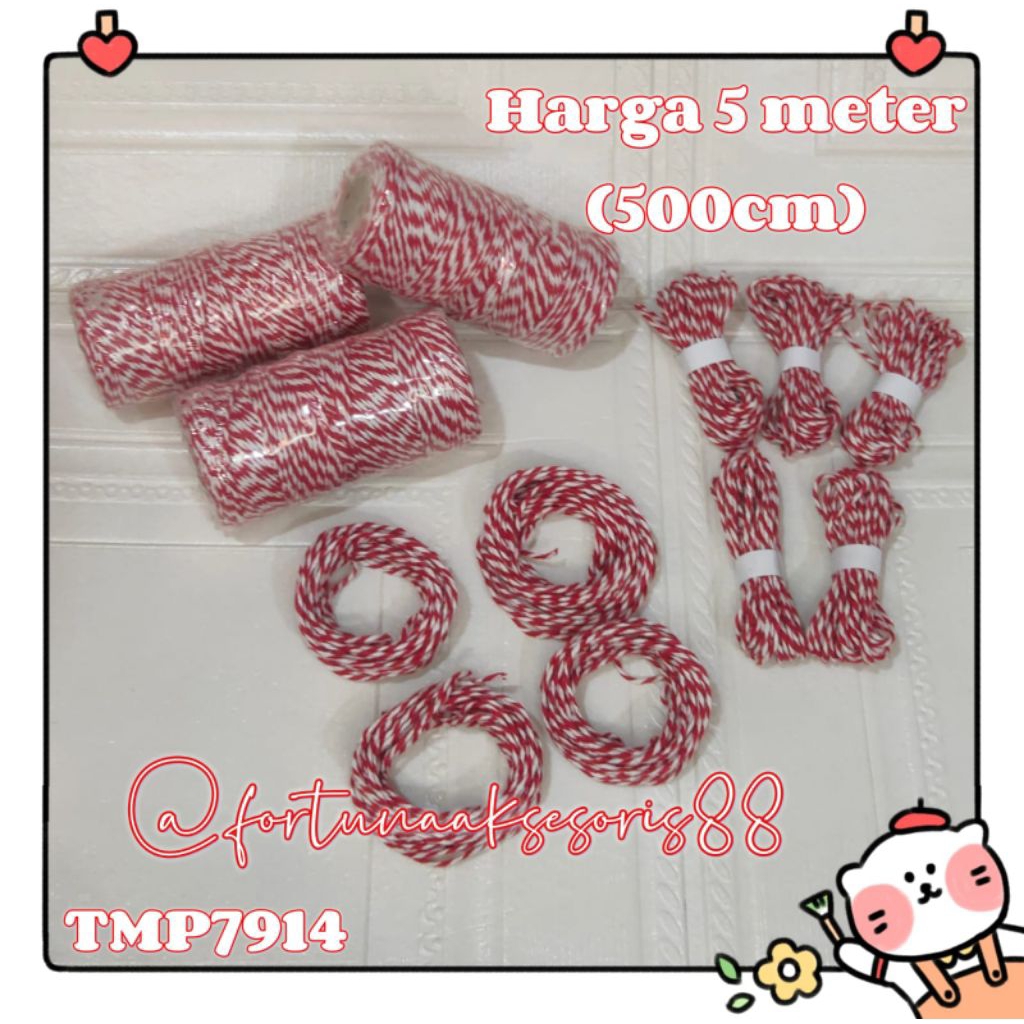 

(5METER) TALI BENANG MERAH PUTIH HUT RI 17 AGUSTUS / TALI HIASAN KADO / TALI KALUNG GELANG / TALI HANGTAG HAMPERS / TALI KERAJINAN TANGAN CRAFT / TALI BAKCANG / TALI HAMPERS IMLEK NATAL LEBARAN / TMP7914