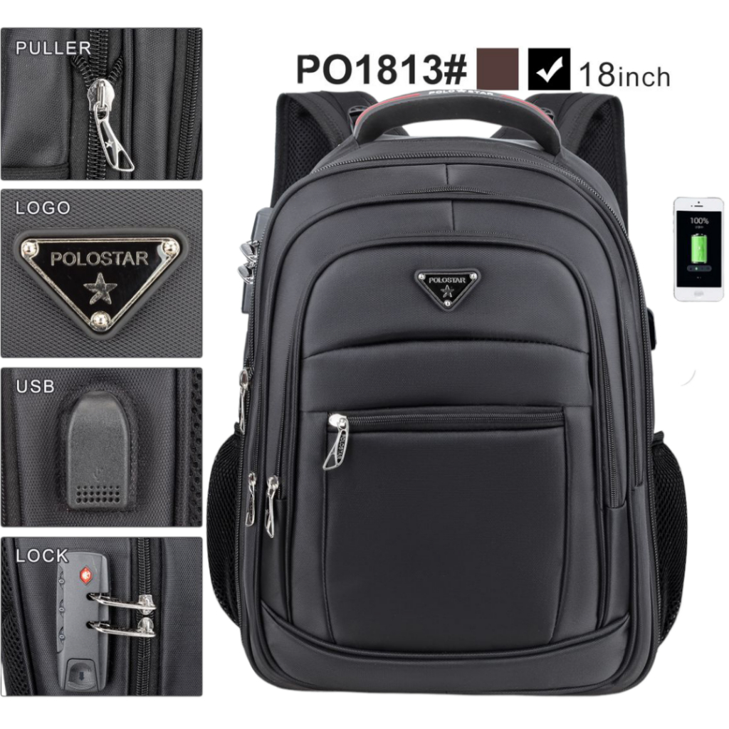 Tas Polo Star 18 IN EXPANDABLE Tas Ransel Kerja Tas sekolah Kunci Usb Port POLO Import