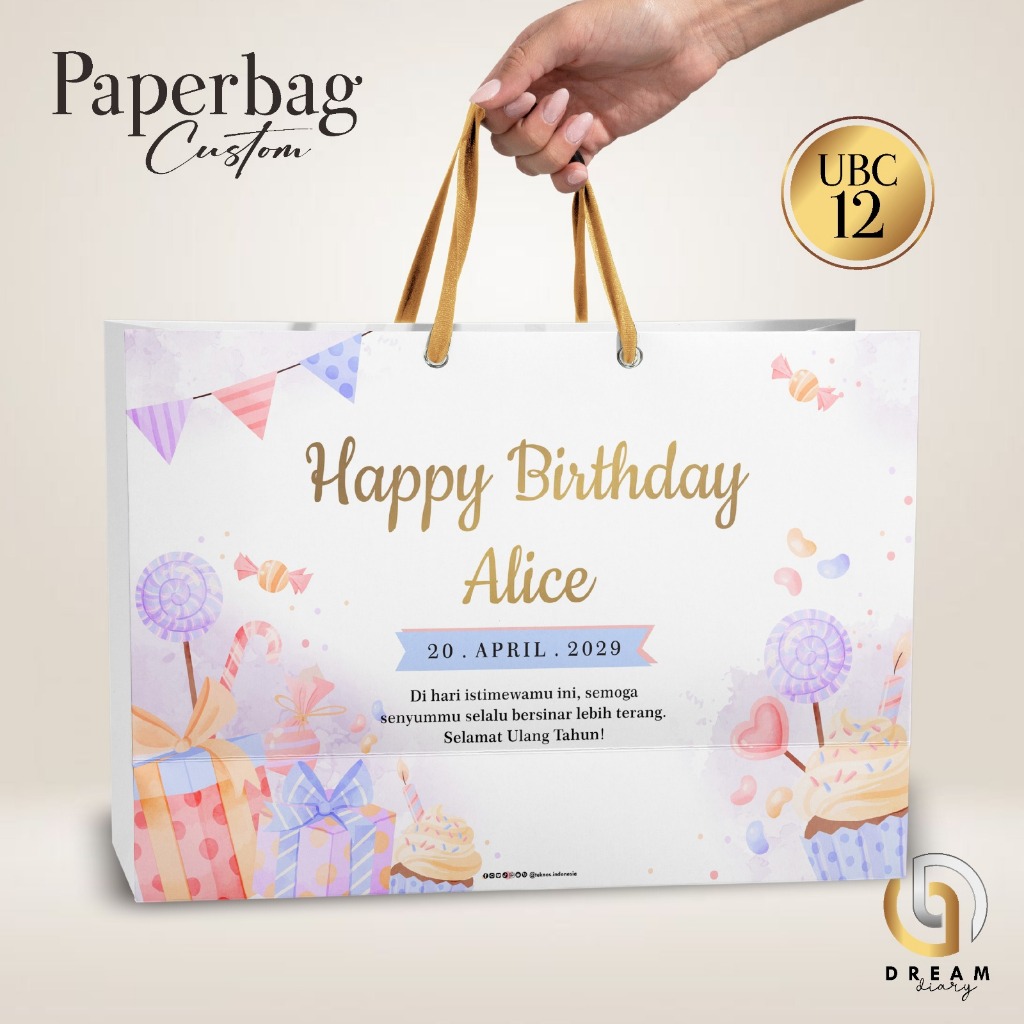 

Paperbag Ultah / Paper bag Ulang tahun Custoom Foto / Paperbag Lucu / Tas Bingkisan UBC