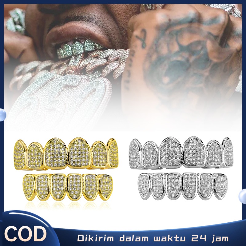 Gigi Berlian Hip Hop Gigi Palsu Perak Hip Hop Zircon Teeth Grillz