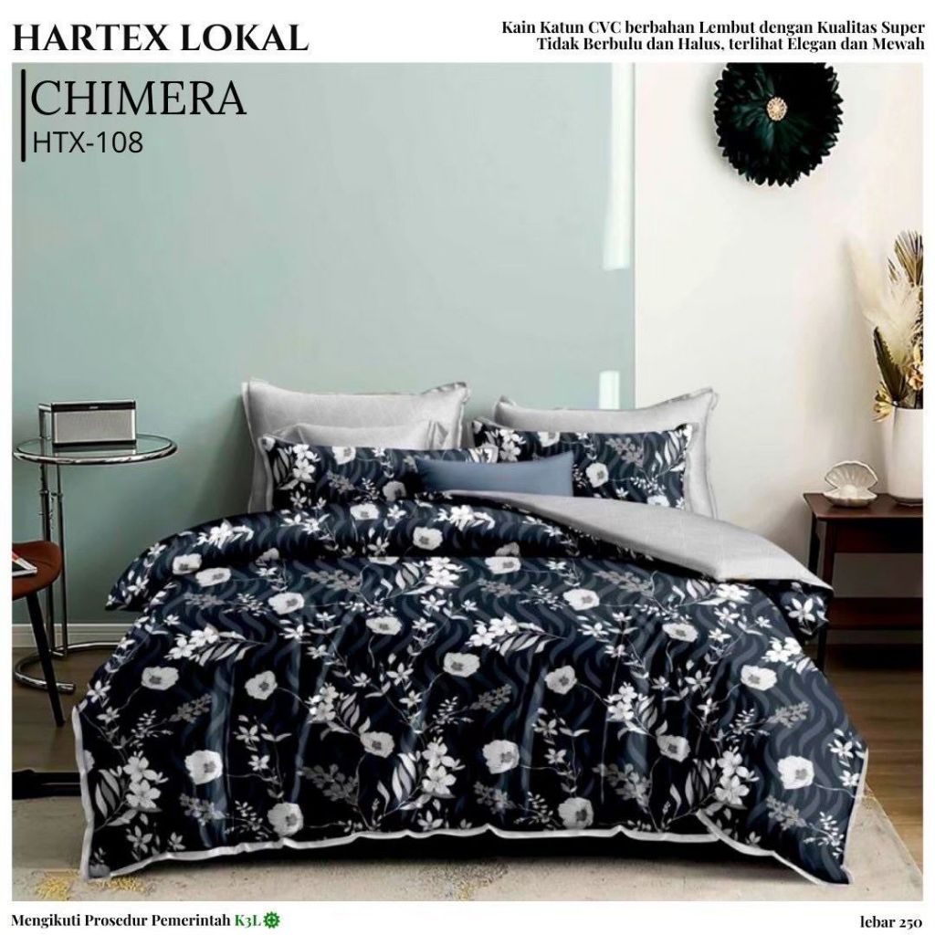 Sprei Katun Lokal Hartex Motif Bunga Chimera HItam