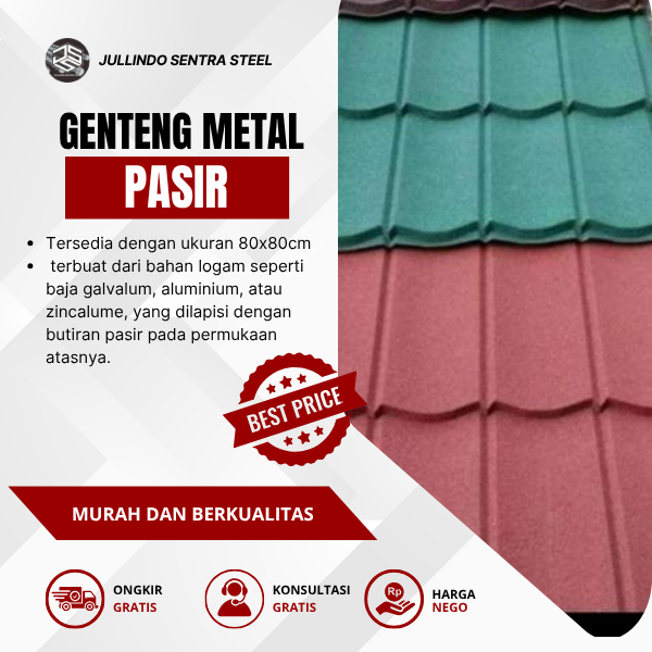 Genteng Metal Pasir murah Standard VARIAN Merah, Hitam, Hijau, Biru- Eceran/Grosir