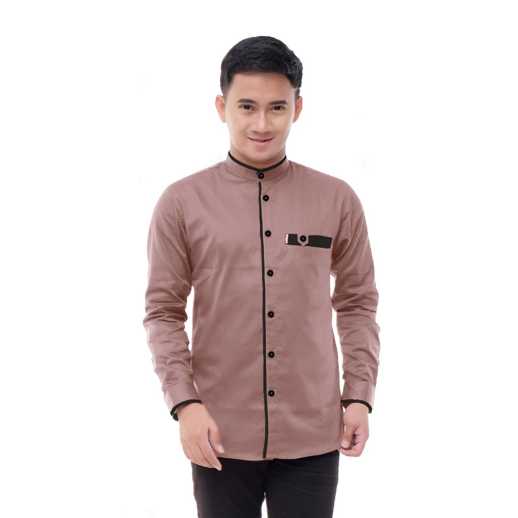 Baju kemeja koko/lengan panjang ABHA/seragam hadroh/muslim terlaris/abu putih/bisa COD