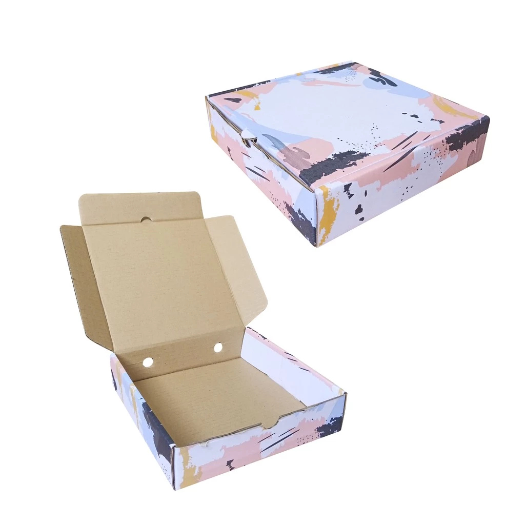 

5 Pcs Dus Die Cut Ukuran 21x21x5cm Packaging Hampers Gift Kotak Model Pizza Desain Abstrak