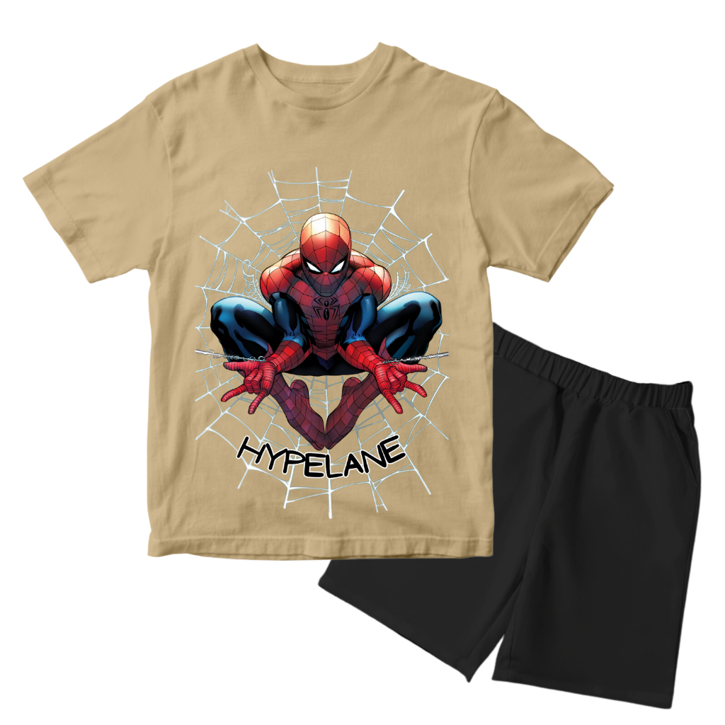Baju Superhero Harian Setelan Distro Anak Laki Laki Kaos Motif Spiderman Metal Keren 1 - 10 Tahun