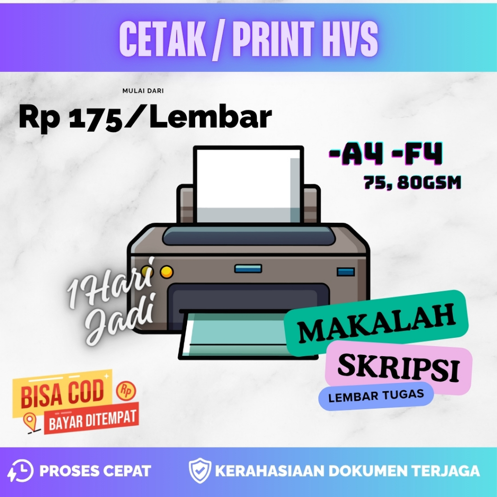 

Print / Cetak Kertas HVS (Warna & Hitam Putih A4 f4 75gsm 80gsm Berkualitas)