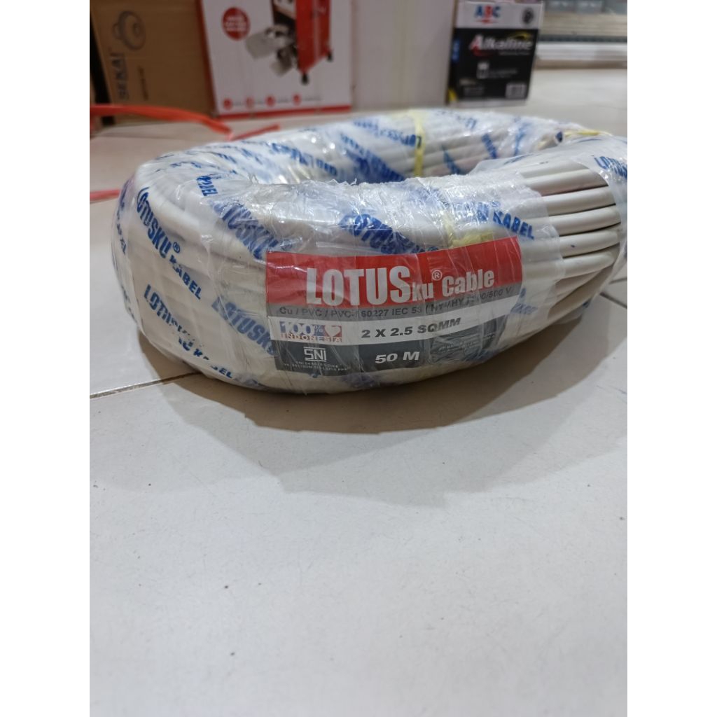 Kabel Listrik 2x2,5 PER ROLL Lotusku / Kabel NYMHY / Kabel Putih Serabut 2 x 2,5