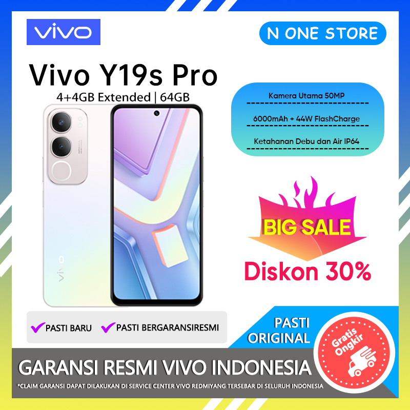 Hp Vivo Y19s Pro 4/64GB 4/128GB 6/128GB - IP64 Tahan Air, 50MP Camera, Garansi Resmi Vivo Indonesia