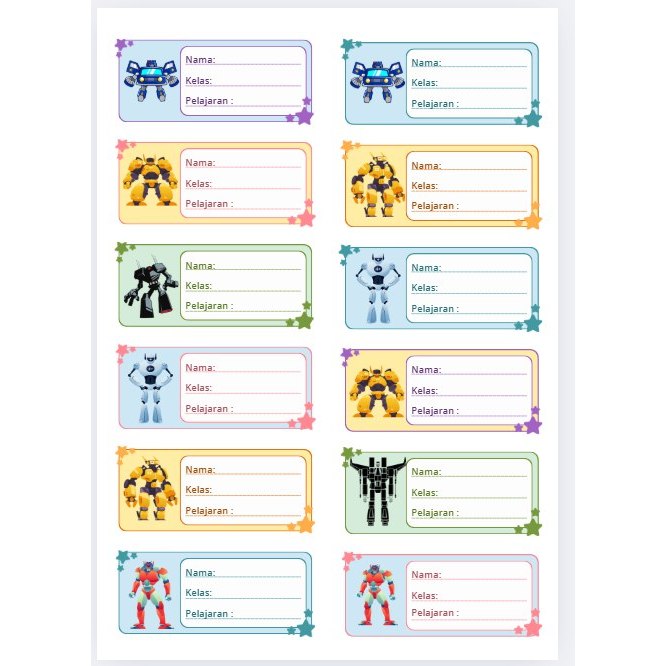 Sticker Label Nama Avenger, Robot, Muslimah, Roblox, Astronot Buku isi 12 pcs per Varian gambar