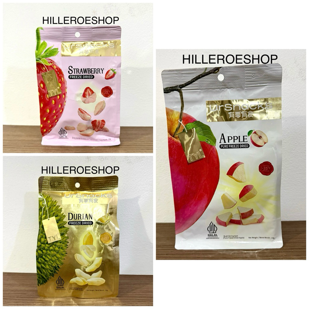 

TYL URSNACKS FREEZE DRIED FRUITS DURIAN 32GR / STRAWBERRY 22GR / APPLE 22GR BUAH BEKU
