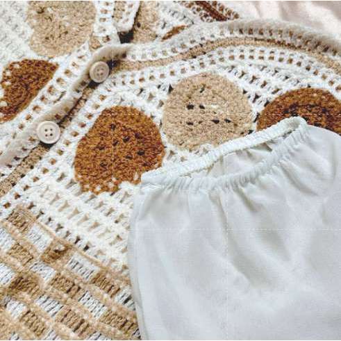 Blouse Rajut Kombinasi Polkadot Vintage Lengan Panjang Transparan Gaya Korea