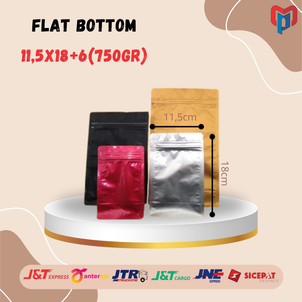 

[50 PCS] KEMASAN KOPI GUSSET FLAT BOTTOM WARNA KPACK 11,5 X 18 + 6 | 750 GR KOPI BUBUK