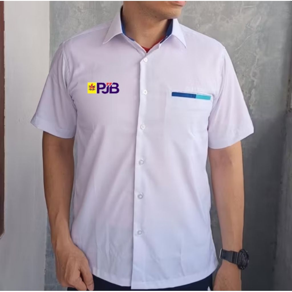 Kemeja PJB PLN PT Persero seragam pjb PT PLN Persero pendek putih kantong dua dan satu