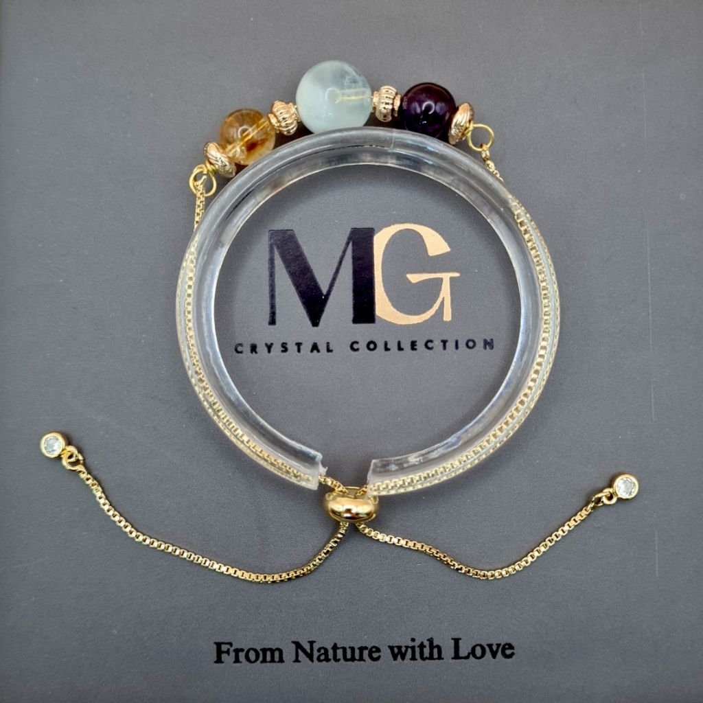 Make a Wish - Gelang Gold Chain & Silver Chain: Strength - Aquamarine, Amethyst, Citrine