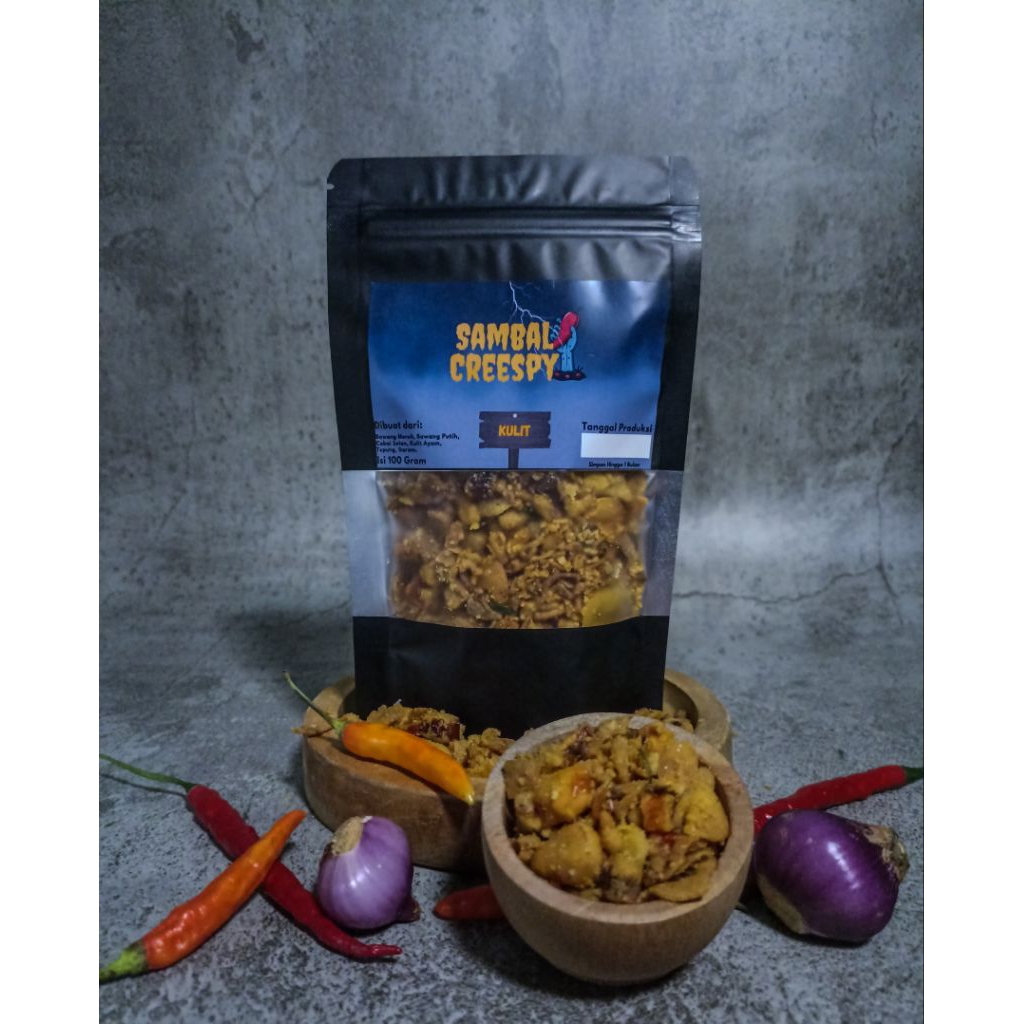 

Sambal Krispi/Crispy Kulit Ayam 100Gram By Sambal Creespy / Sambal Kering / Bawang Goreng Crispy / Kulit Ayam Krispi Pedas