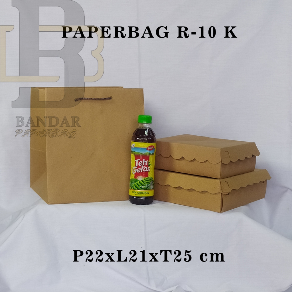 

PAPERBAG UKURAN R-10 K P22 X L21 X T25 CM UNTUK WADAH BERKAT KOTAK MAKANAN TEH BOTOL DLL