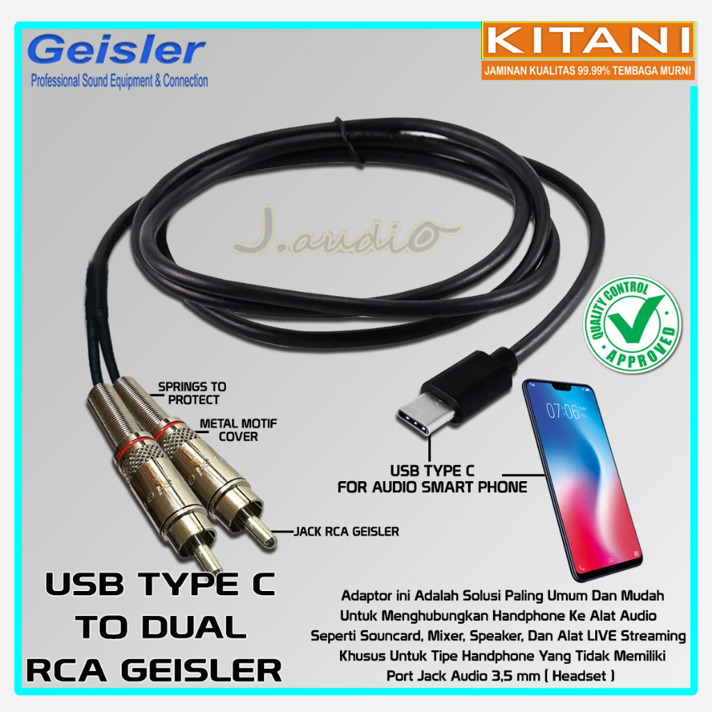 KITANI -  Kabel Audio/Konverter USB Type C To 2x RCA GEISLER- JUAN AUDIO