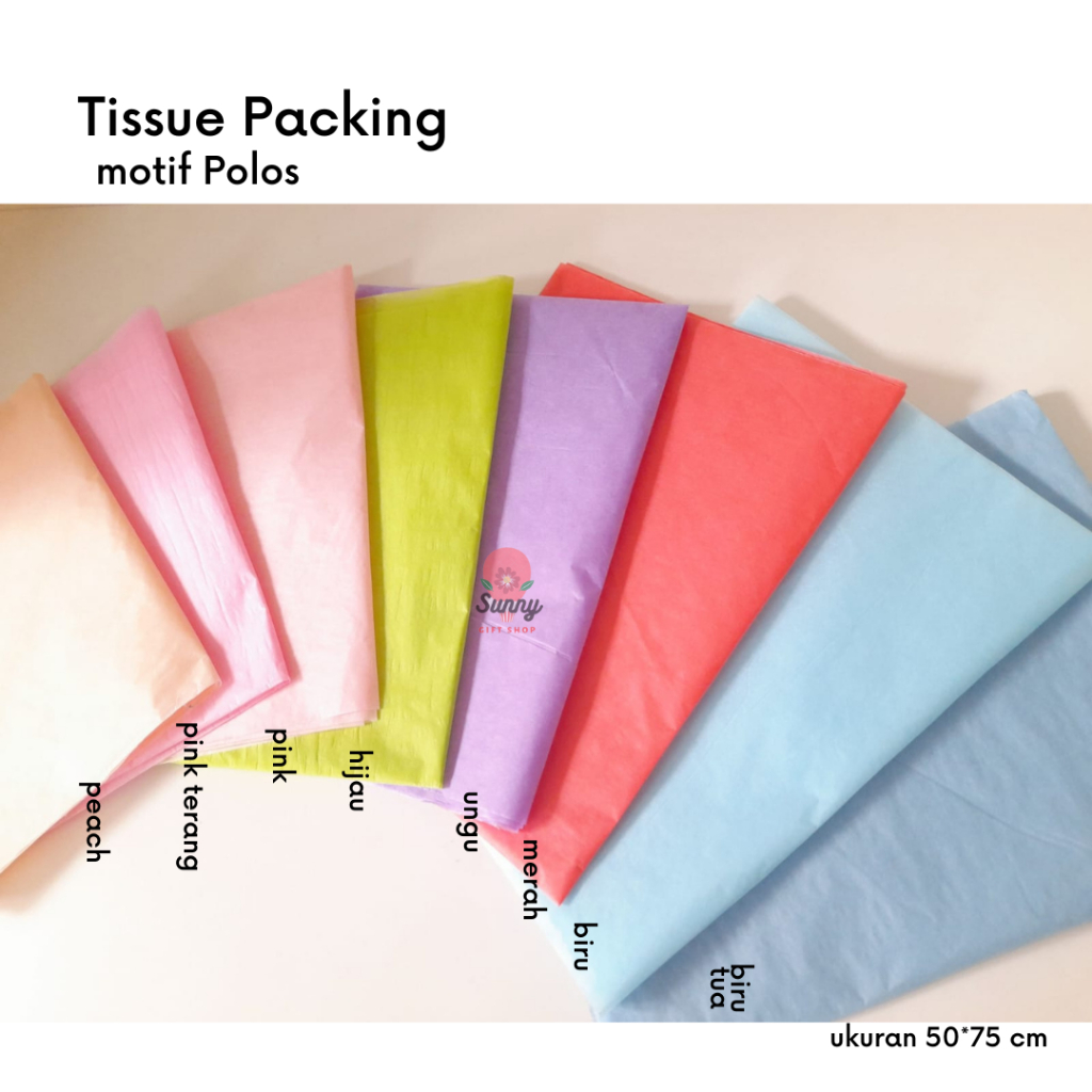 

Tissue Packing Polos Warna warni 17gr / Kertas tisu/kertas baju/kertas packing/kertas sepatu/kertas kado/kertas bungkus / Kertas tissue paper/kertas sydney / kertas tisu / ERTAS Packing Hampers/ Kertas Baju/ Kertas Sepatu/ Kertas Kado