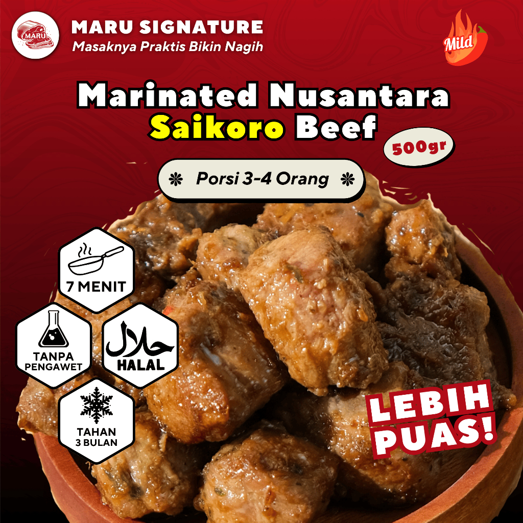 

MARU SIGNATURE Daging Sapi Saikoro Meltique Marinasi Bumbu Nusantara 500gr Halal BBQ Grill