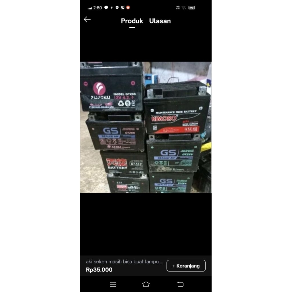 aki second gs yuasa dll kering basah bekas motor gps mainan mobil normal 40 60 ah accu batere batera