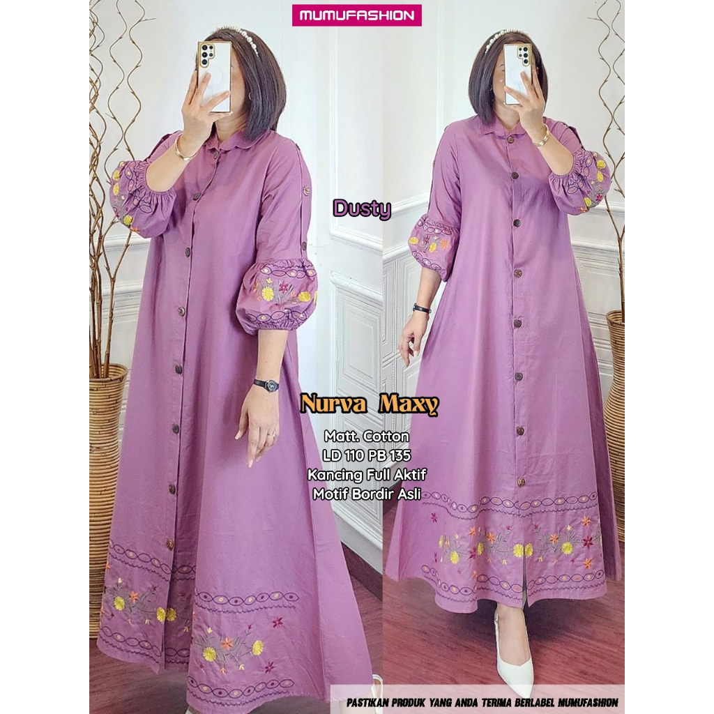 BHL - Gamis Katun Bordir Premium Nurva Maxy / Edlyn Maxy by MUMUFASHION SOLO