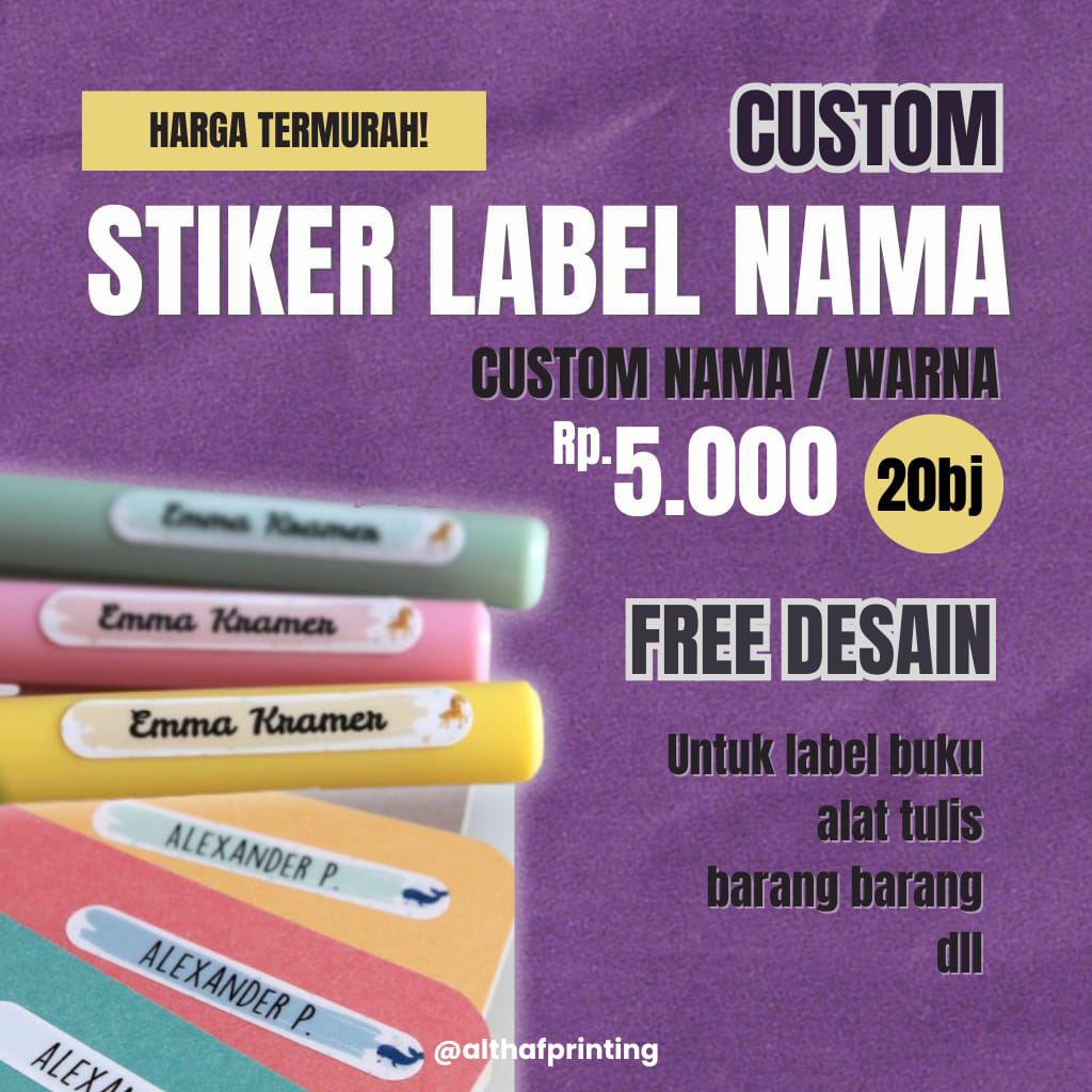 

Stiker Label Nama Custom 20 pcs - Bisa Request Nama & Warna | Stiker Buku Alat Tulis Barang