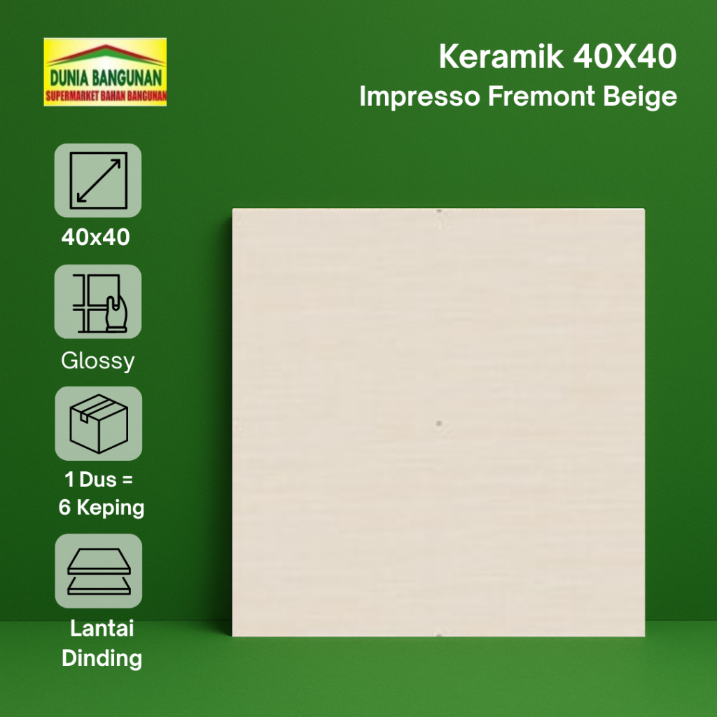 Keramik 40x40 Lantai KIA Impresso Fremont Beige Keramik Lantai Licin Cream