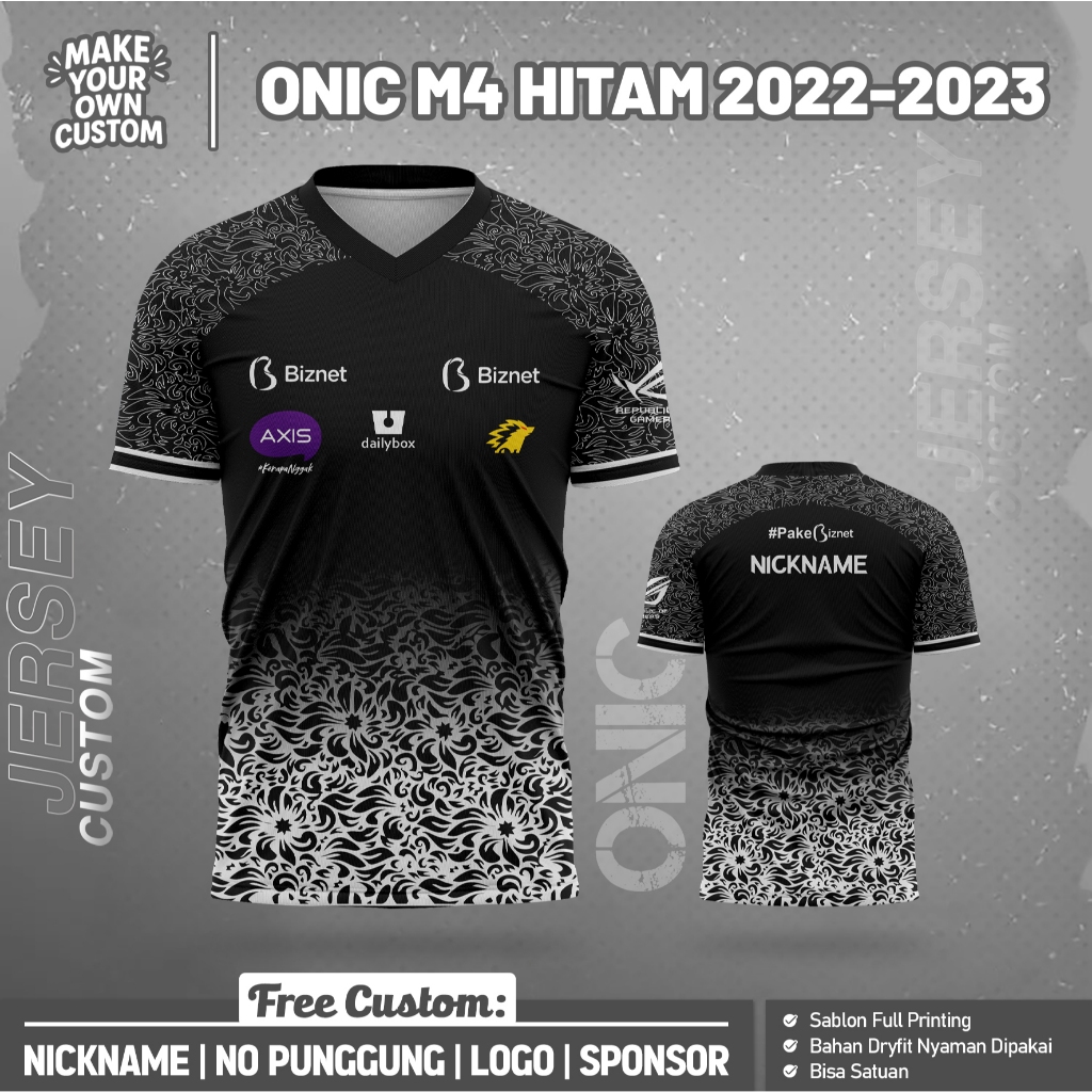 JERSEY ONIC M4 HITAM 2022-2023 BAHAN PREMIUM free request nama dan nomor punggung