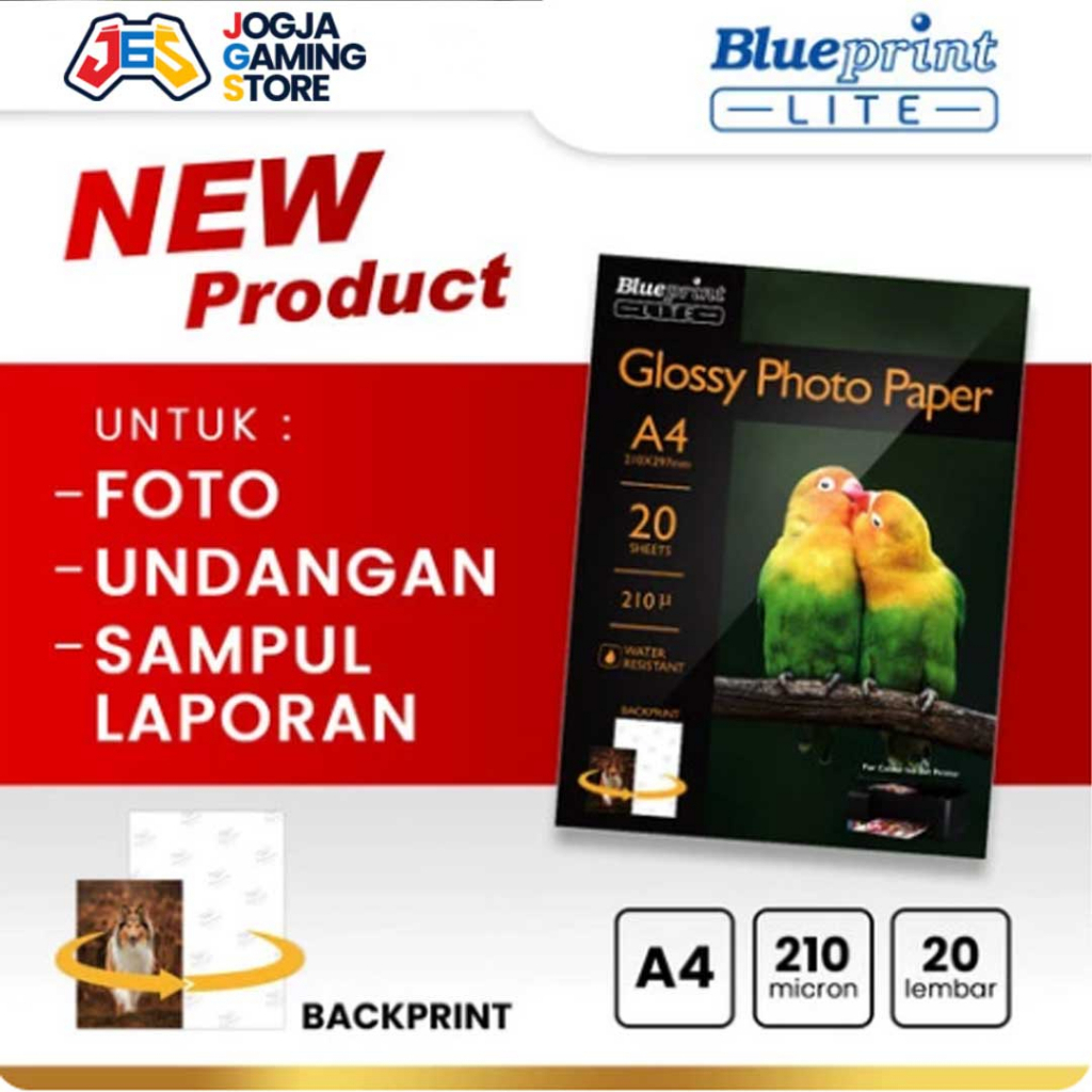 Kertas Foto Glossy Photo Paper BLUEPRINT Lite A4 10R 190 gsm / 210 um - Watermark Backprint