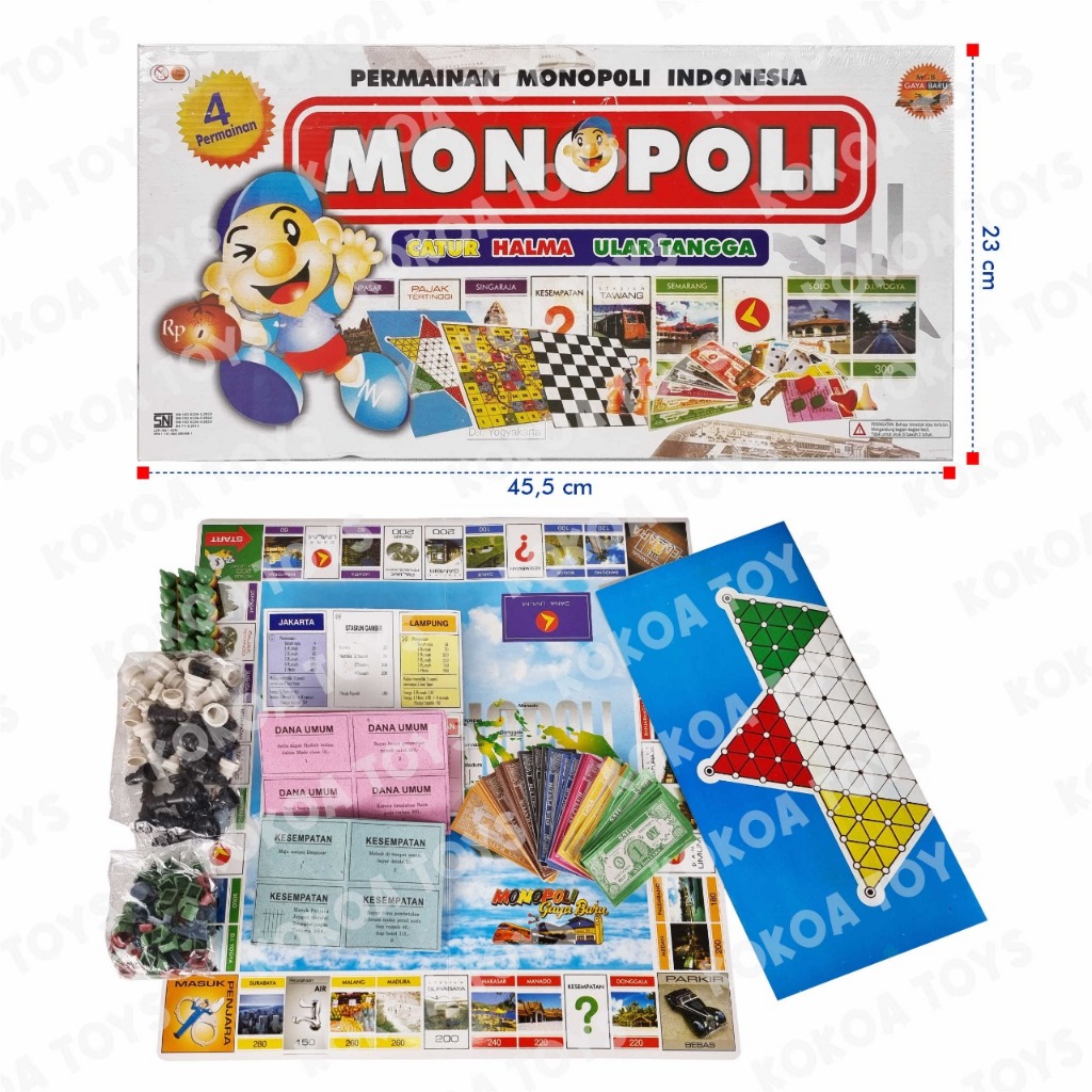 Mainan Board Game Monopoli Jumbo 4 in 1 Monopoli Catur Halma Ular Tangga untuk Anak Usia 6-8 Tahun