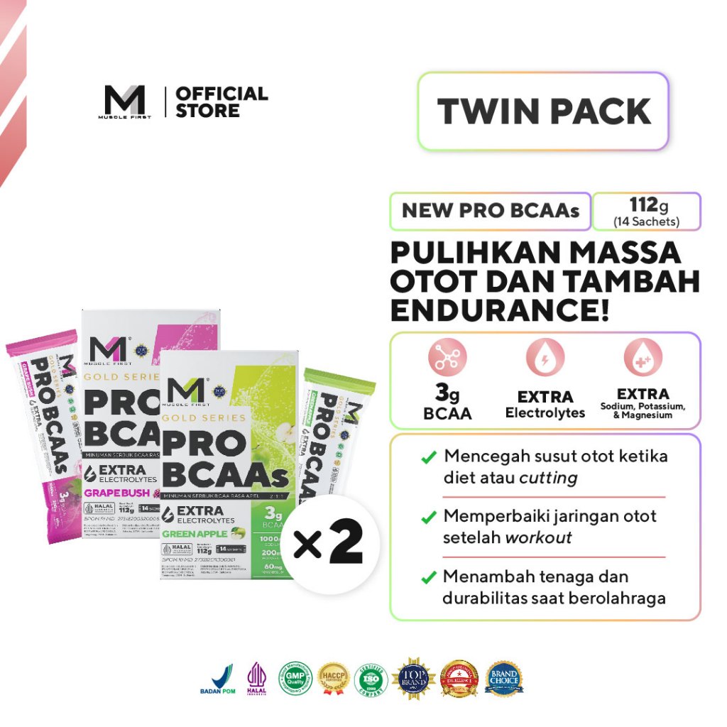 [BUNDLE] MUSCLE FIRST Pro BCAA 14 Sachets x2 - Suplemen Recovery & Hydration