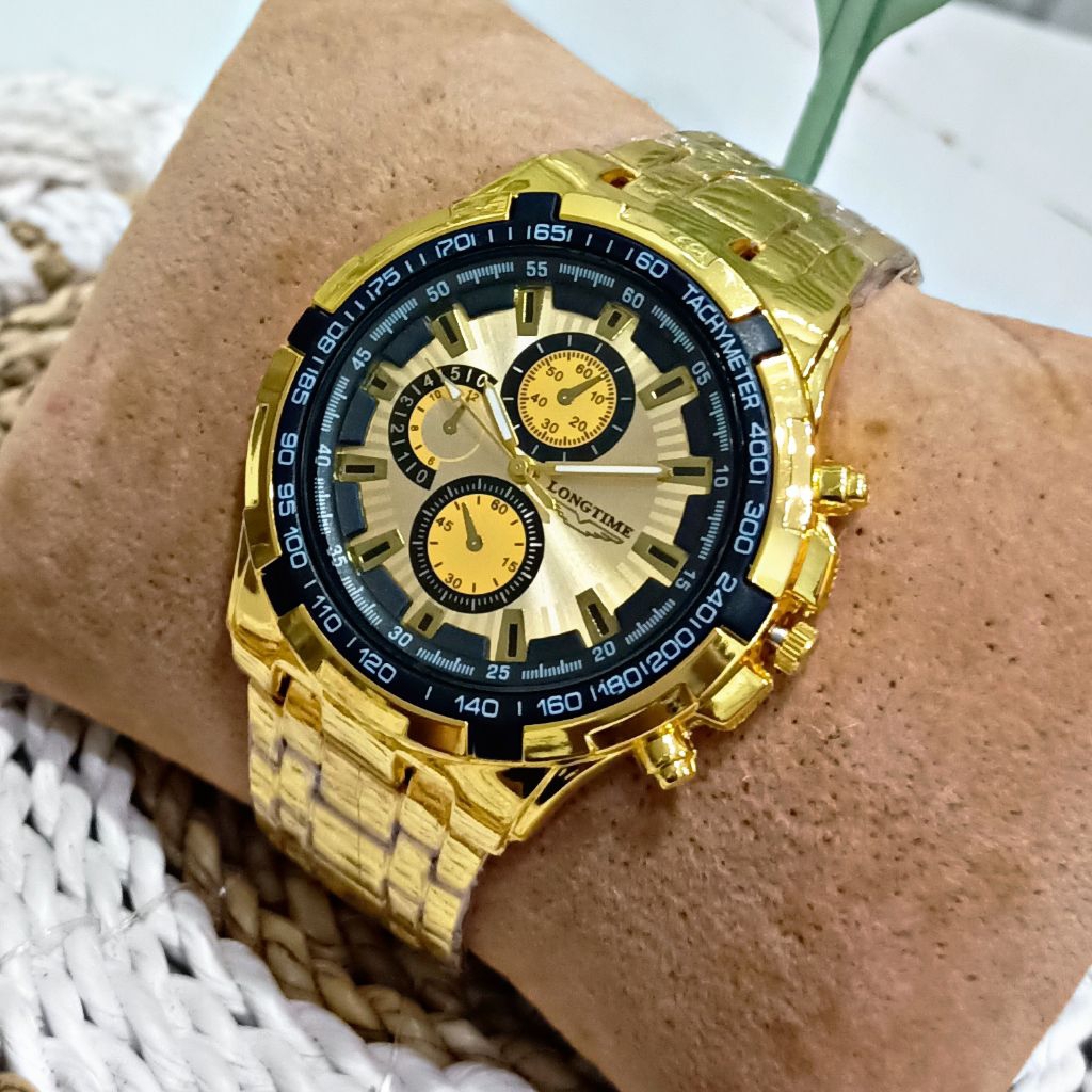 terbaru jam tangan pria longtime original warna gold jam tangan pria tali rantai gold jam tangan mew